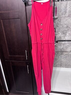 Bright red Women’s Button-Front Jumpsuit